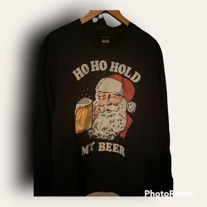 FIFTHSUN Santa “Hold My Beer” fun Crewneck Sweatshirt w/Functional Beer Pocket